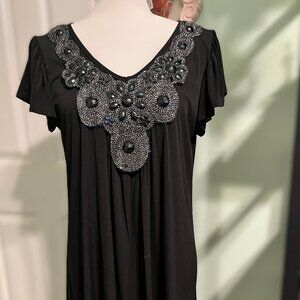 Nic and Dom Jeweled Applique Front Dress, Size XL